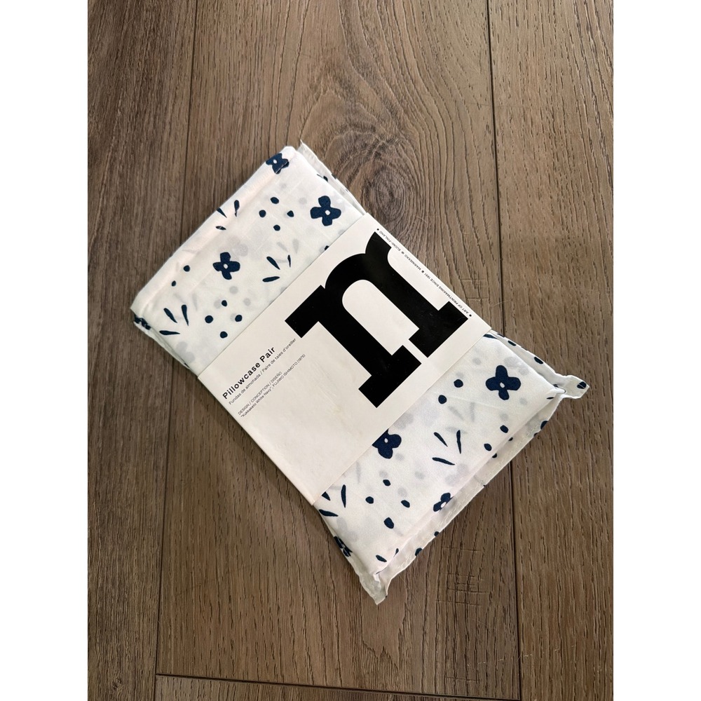 Marimekko Kukkaketo White Navy Cotton Standard Pillowcase Pair Fujiwo Ishimoto